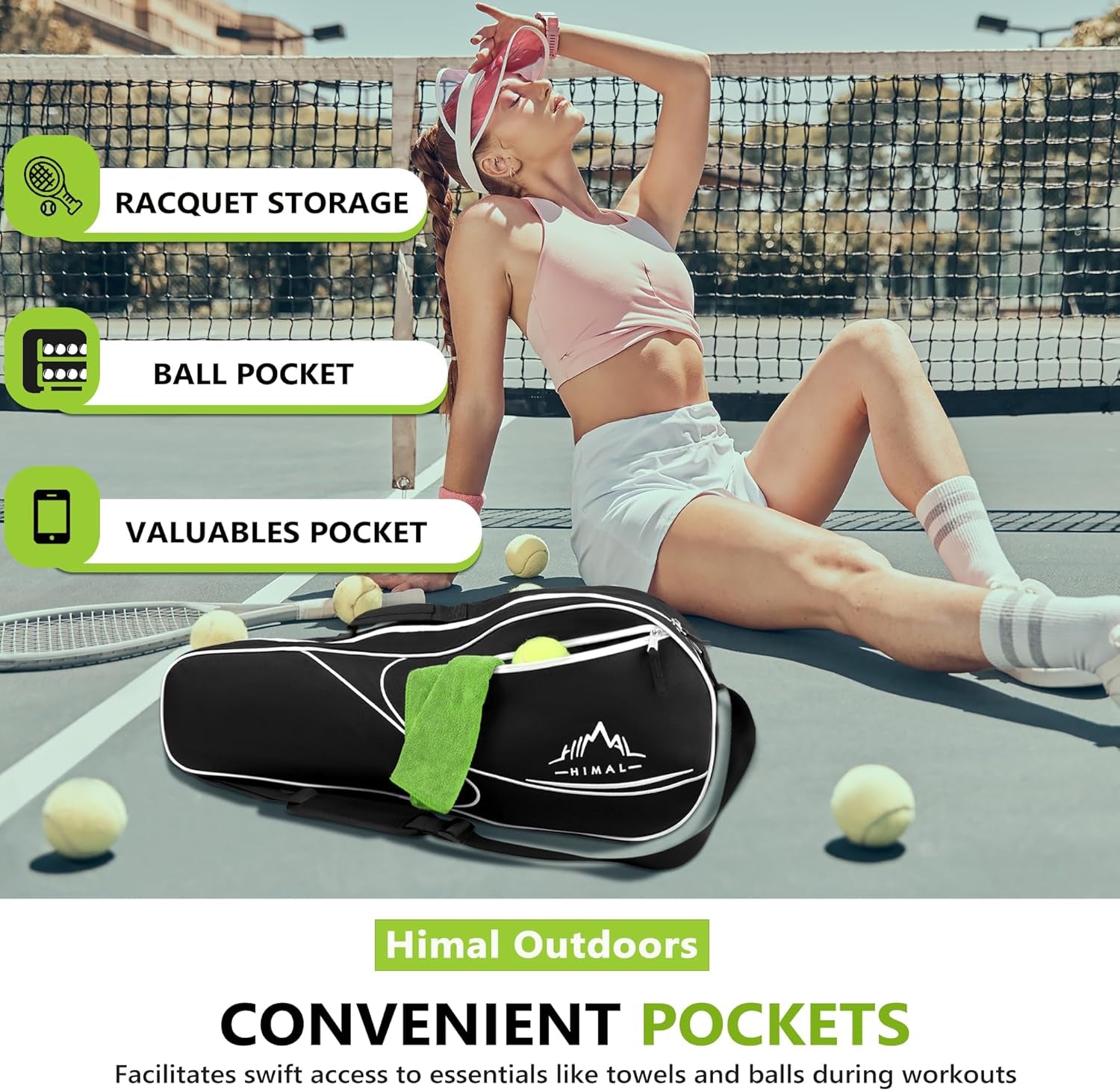 3 Racquet Tennis-Bag Premium Tennis-Racket-Bag with Protective Pad, Professional or Beginner Tennis Players, Lightweight Tennis Bag for All Ages,Black